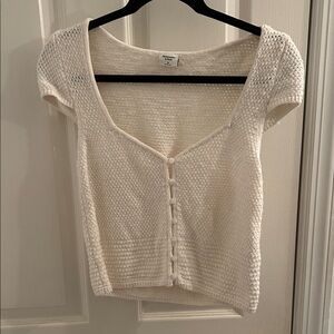 Abercrombie & Fitch Cream Knit Button-Up Blouse